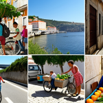 **

A vibrant scene showcasing Portugal's commitment to renewable energy. Solar panels gleam in the Algarve sun, wind turbines gracefully turn near Porto, and a hydroelectric dam harnesses the power of a northern river. Lush, green landscapes emphasize the country's natural beauty and commitment to a sustainable future, with a small electric car charging nearby.

**