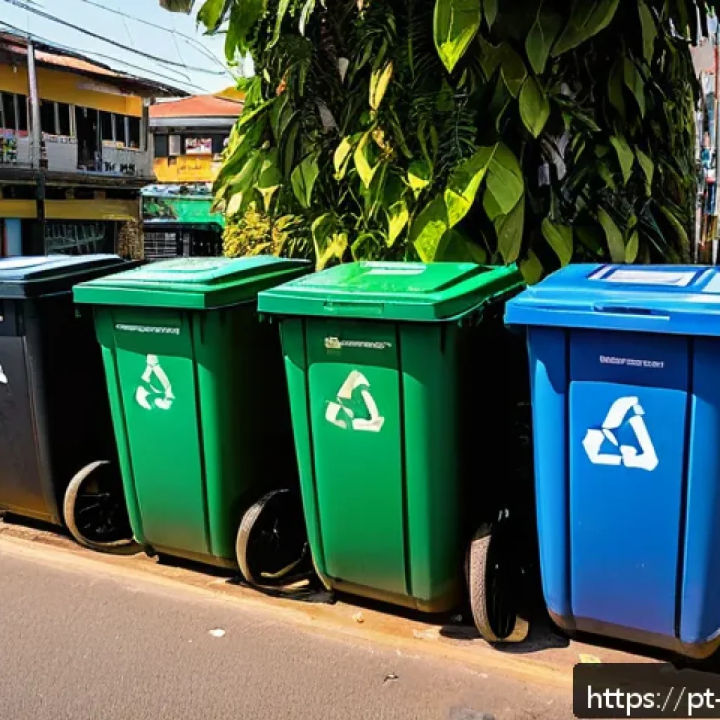 탄소중립을 위한 재활용 프로그램 개선 방안 - A vibrant urban scene in a Brazilian city showing multiple strategically placed selective waste coll...