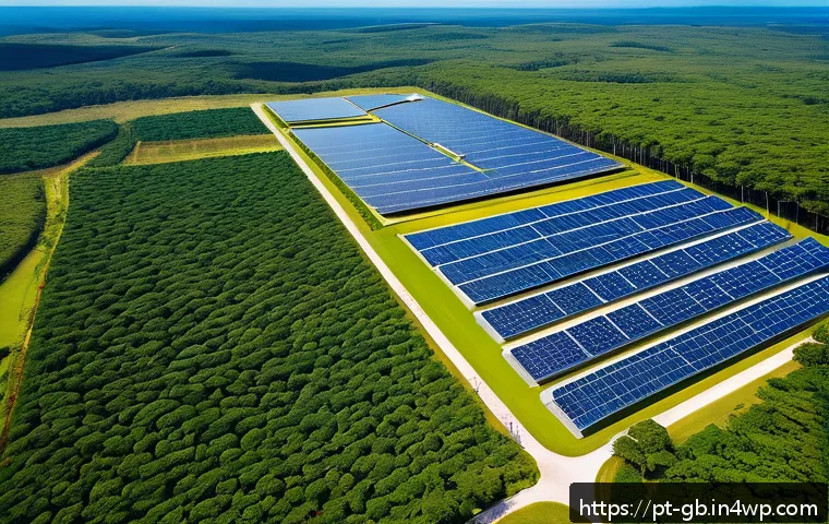 탄소중립을 위한 대체 에너지 정책 - A vibrant aerial view of a Brazilian renewable energy research center located in a lush tropical env...