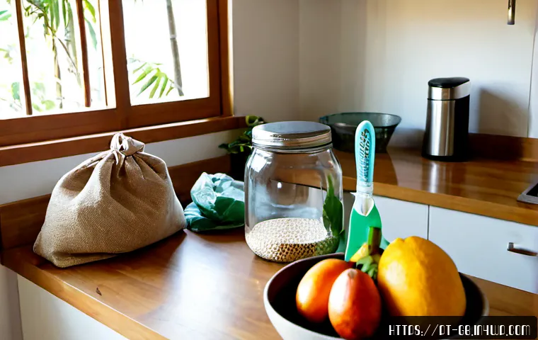 Home 17 제로웨이스트 생활 시작하기 - Photorealistic morning scene in a sunlit São Paulo apartment kitchen, a young Brazilian woman beginn...